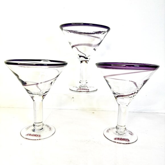 Set 3 TGI Friday's Amethyst Swirls 16 oz Martini Margarita Glasses - Picture 1 of 13